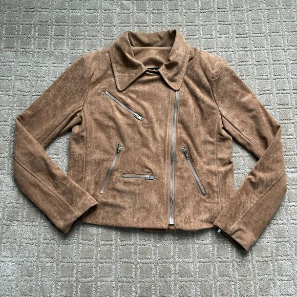 Lulus Suede With Love Moto Zipper Jacket Womens Size Large Biker Zipper Fall - Picture 2 of 11